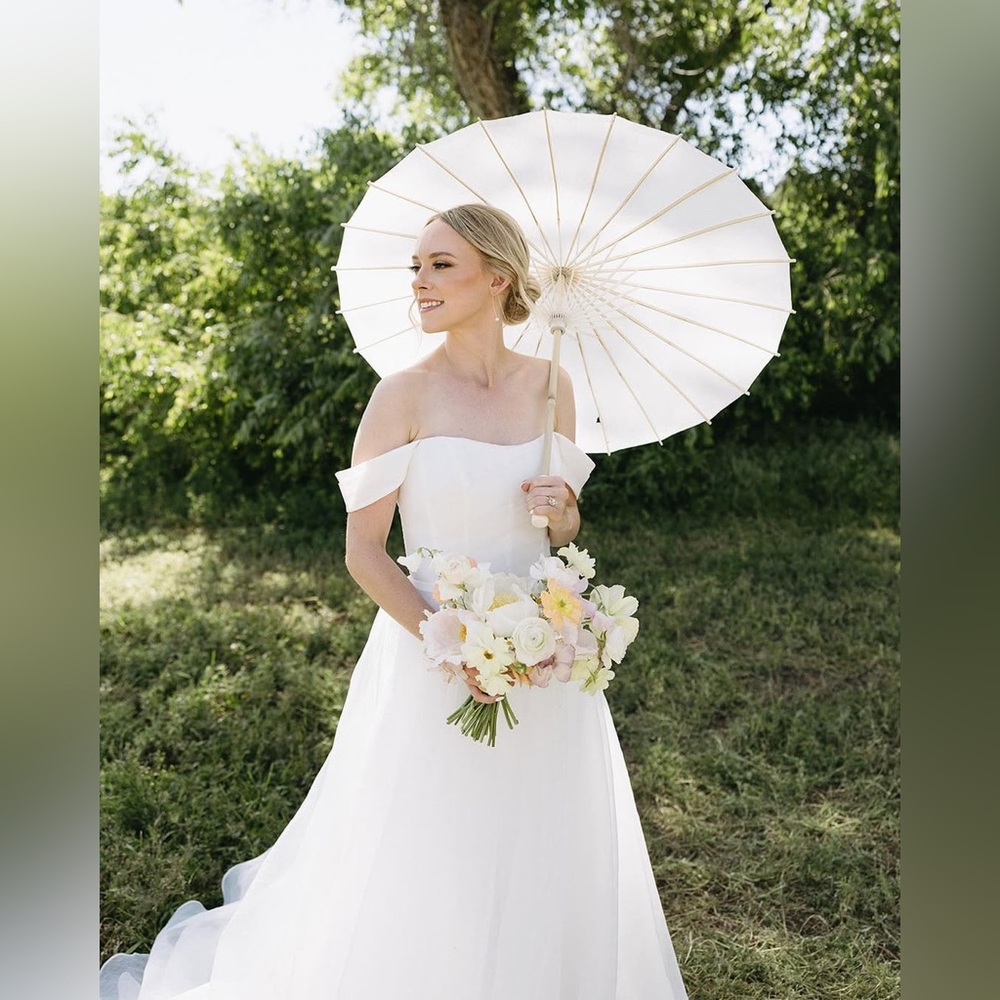 Jenny Yoo White Off-the-Shoulder A-Line Wedding Dress - Picture 3 of 16
